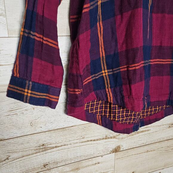 Soft Surroundings Ellesmere Double Flannel Long Sleeve Button Medium Crochet Top - Picture 7 of 14